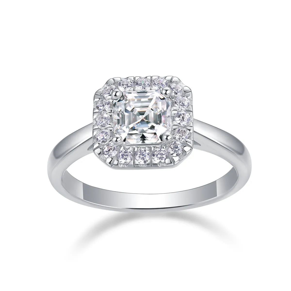 Fangyuan moissanite wedding ring set with square 5.5x5.5mm stone, S925 silver platinum plated, in gift box