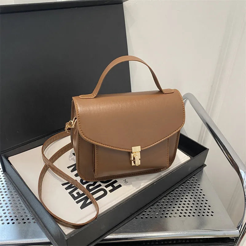 Retro style men's shoulder messenger bag in horizontal square shape with document pocket