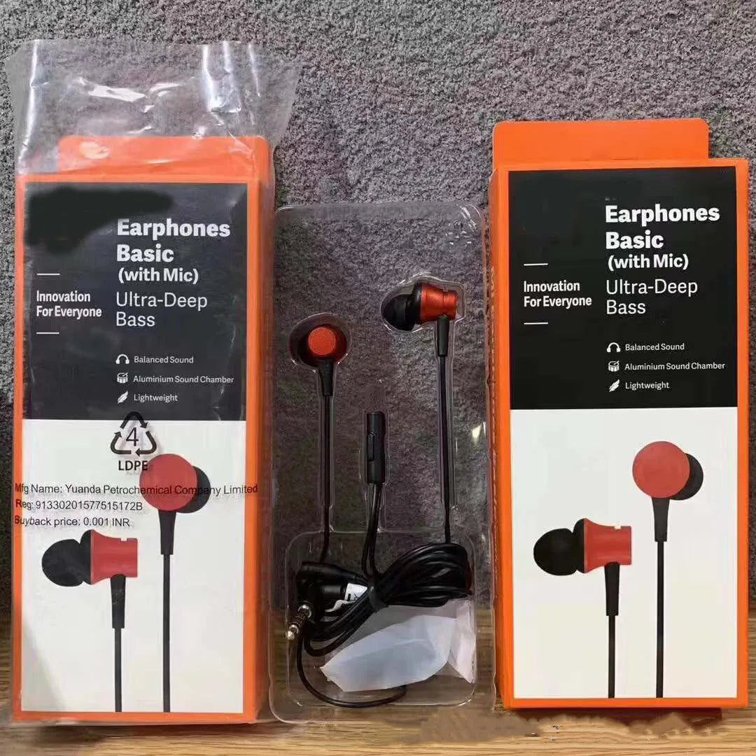 Piston wired in-ear headphones with 3.5mm jack in black, blue, and red colour options
