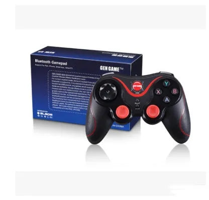 Black X3 Bluetooth wireless game controller with attached phone clip for Android smartphones