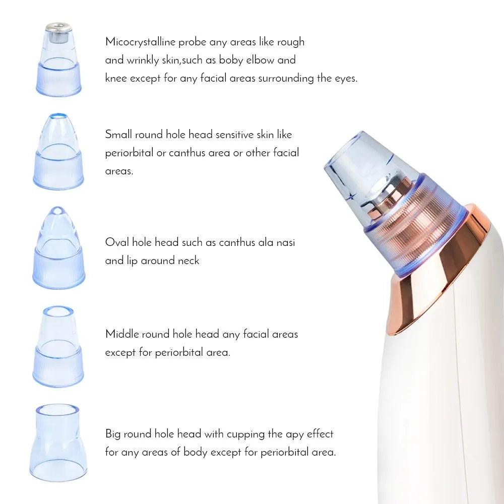 Electric blackhead remover device with vacuum suction pump and multiple nozzle attachments for pore cleaning