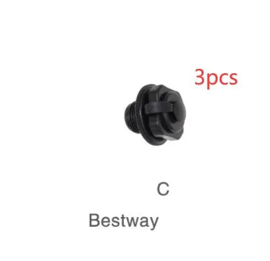 Set of three plastic rotating valve nozzle covers for inflatable product repair