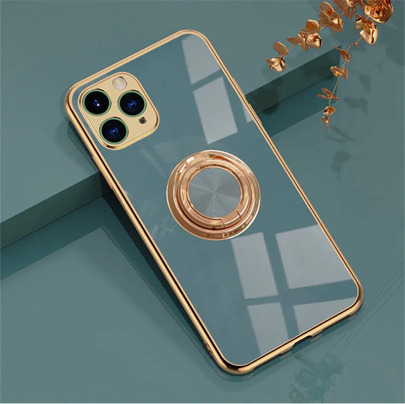 Solid colour TPU silicone back cover case for iPhone on a table, showing milk tea and dark green colour options.