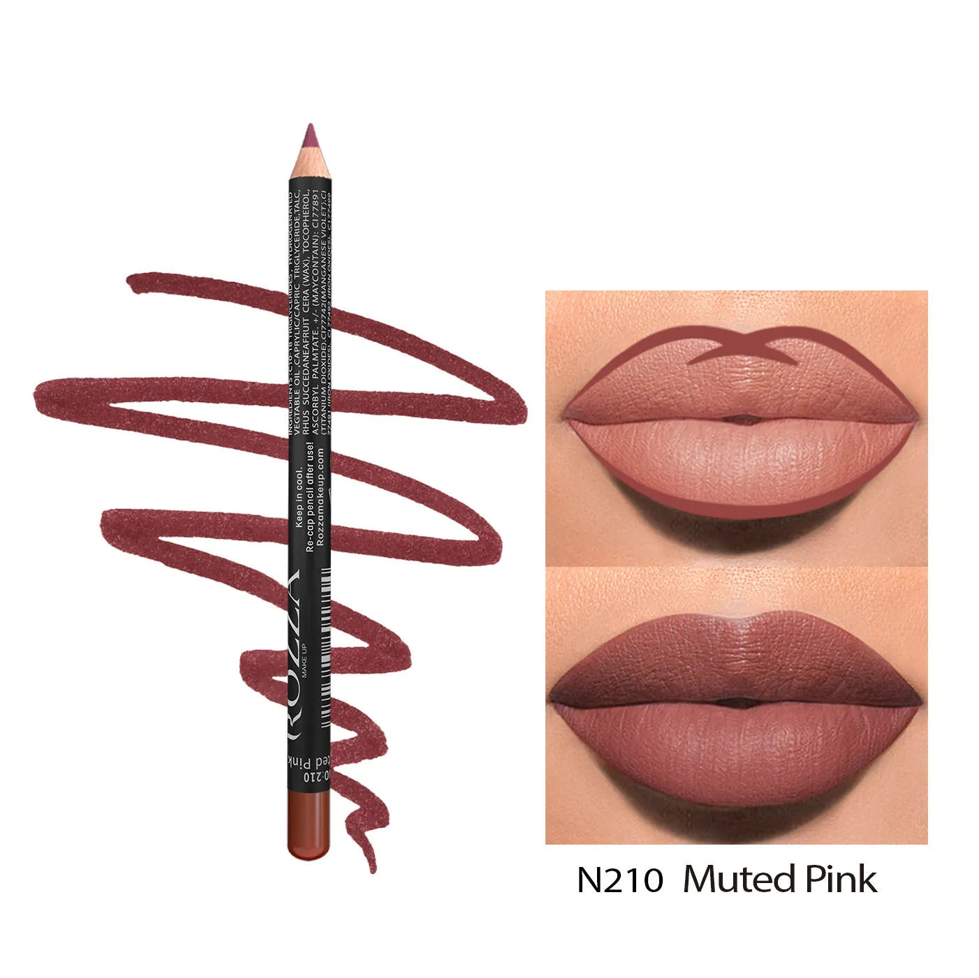 Matte finish lip liner pencil in one of 14 colour shades from 201 to 214