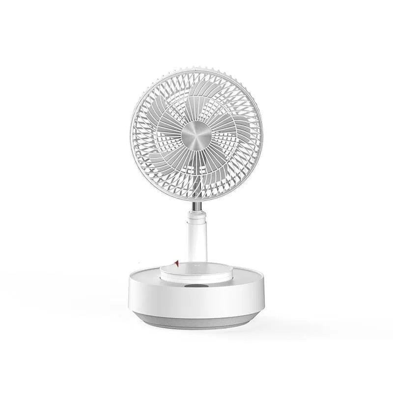 Green telescopic storage floor electric fan showing desktop and extended floor-standing configurations with remote control