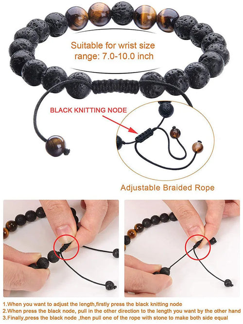 Geometric agate bead couple bracelets in tiger eye and matte black colours