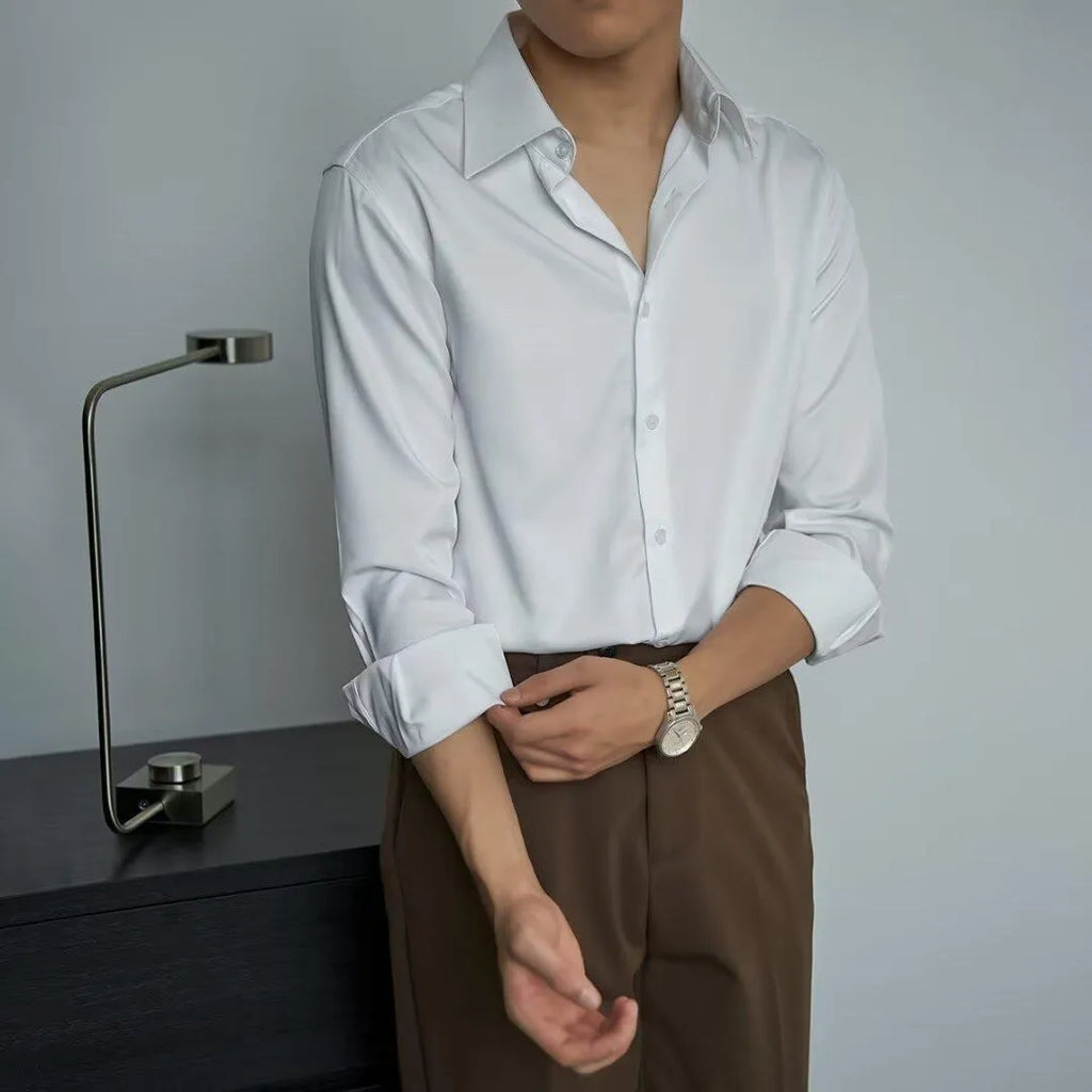 Men's black Korean style cardigan shirt with Japanese retro design and long sleeves