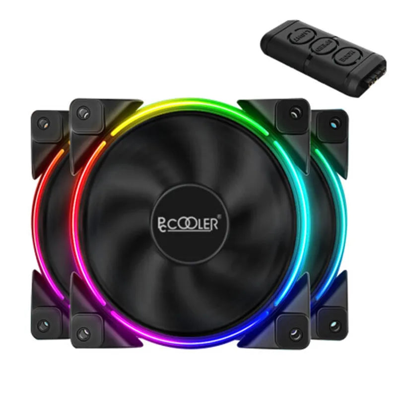 Three black 120mm RGB PC cooling fans with hydraulic bearings showing fan blade details