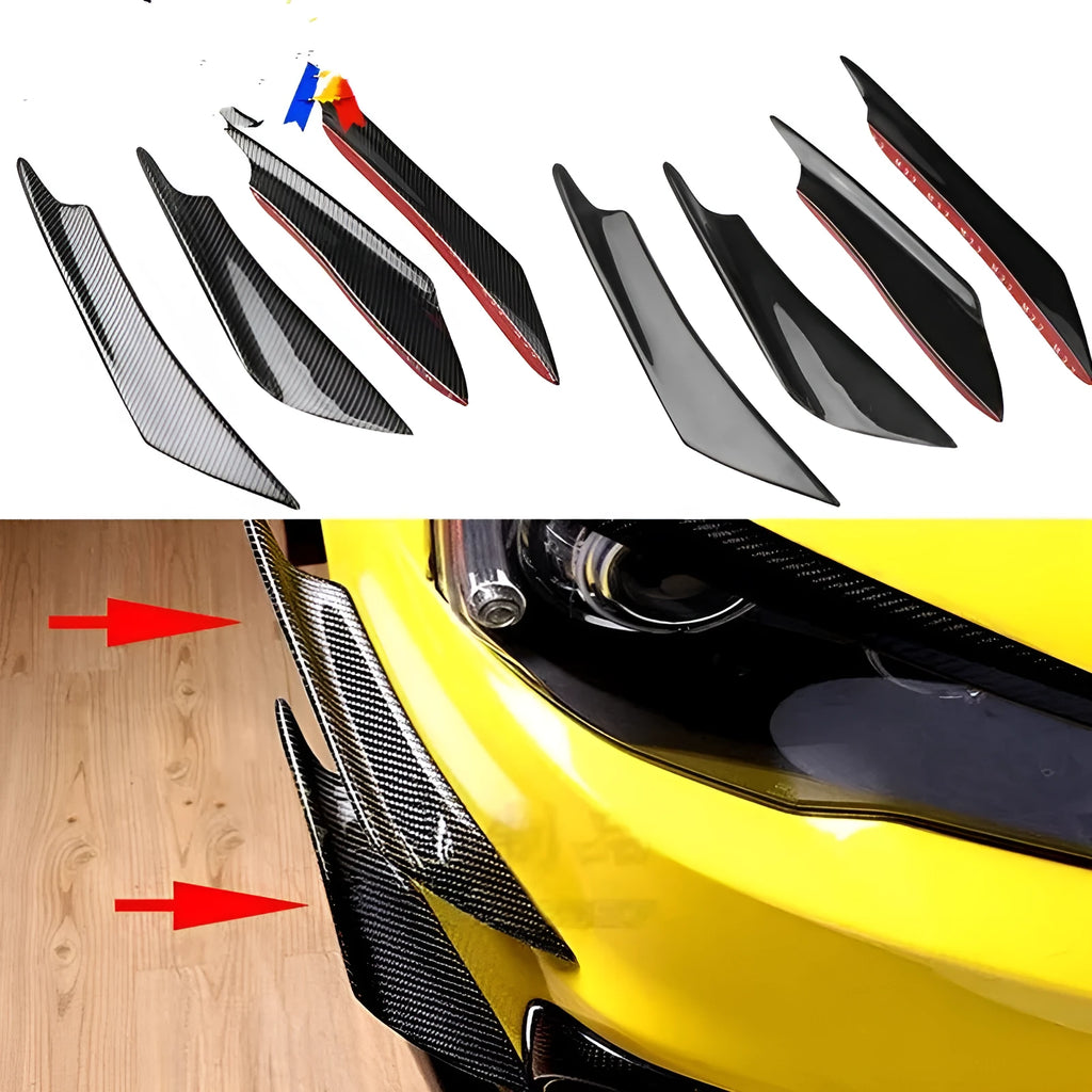 Set of four carbon fibre style bumper blade spoilers for car bumper installation