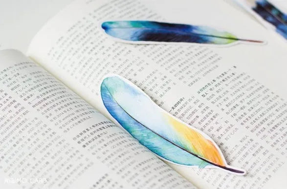 30 piece paper feather bookmark set multicolour design 4.5 x 15.5cm craft paper