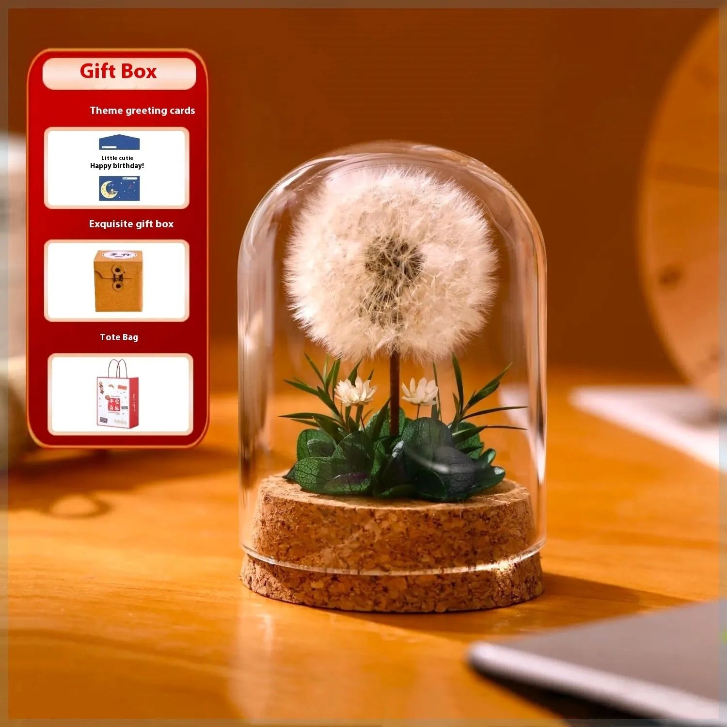 Dandelion-shaped glass night light ornament in a gradient colour with soft internal LED glow.