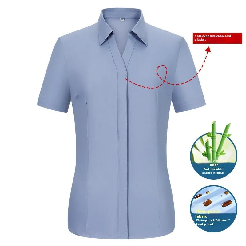 Men's slim fit bamboo fibre business shirt with square collar in a solid colour, shown in short sleeve style.