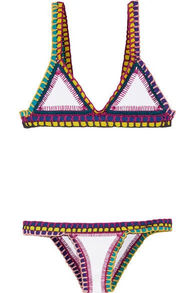 Hand-woven chlorinated fibre bikini in Black Phnom Penh colour with textured woven finish for women
