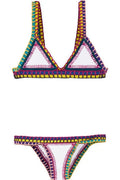 Hand-woven chlorinated fibre bikini in Black Phnom Penh colour with textured woven finish for women