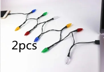 Green USB charging cable with 10 small LED lights illuminated along its length for festive decoration.