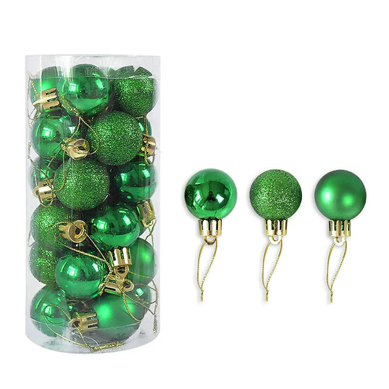3 cm shiny matte finish Christmas tree bauble ornament in assorted colours including red, gold, and silver.