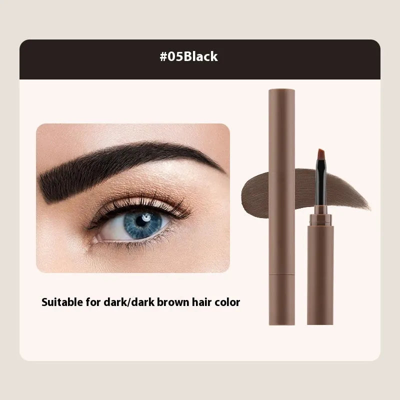 Double-headed eyebrow cream kit showing pencil and powder ends with five shade options displayed.