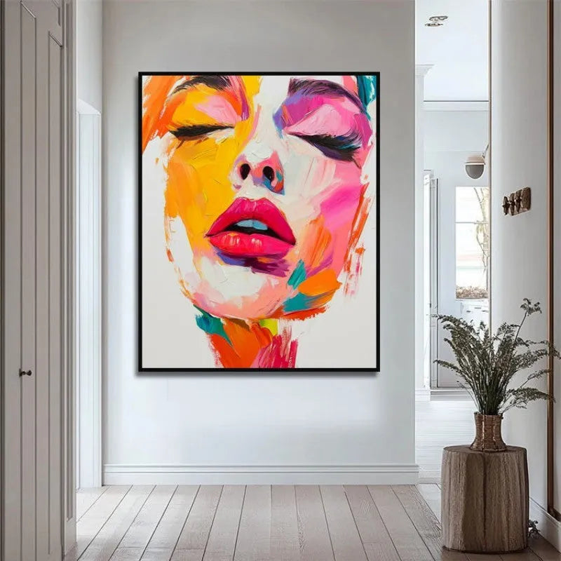 Handmade oil painting abstract human face portrait modern art on canvas rolled frameless