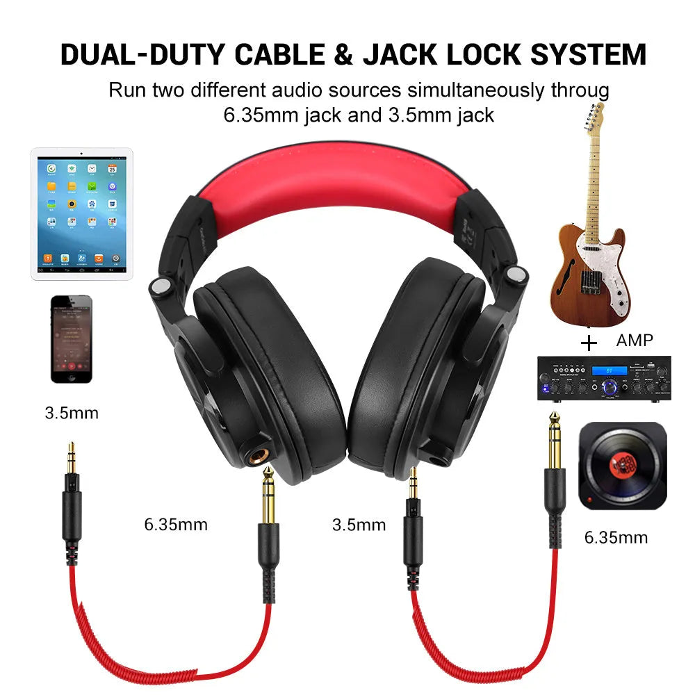 OneOdio over-ear headphones with 40mm speakers in black or red colour options
