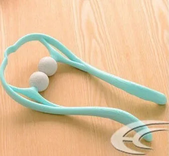 Plastic swan-shaped neck massager hand roller with adjustable stand in blue colour showing 3D floating-point massage design
