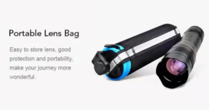 Black 36x optical zoom monocular lens attached to smartphone on adjustable tripod for outdoor photography