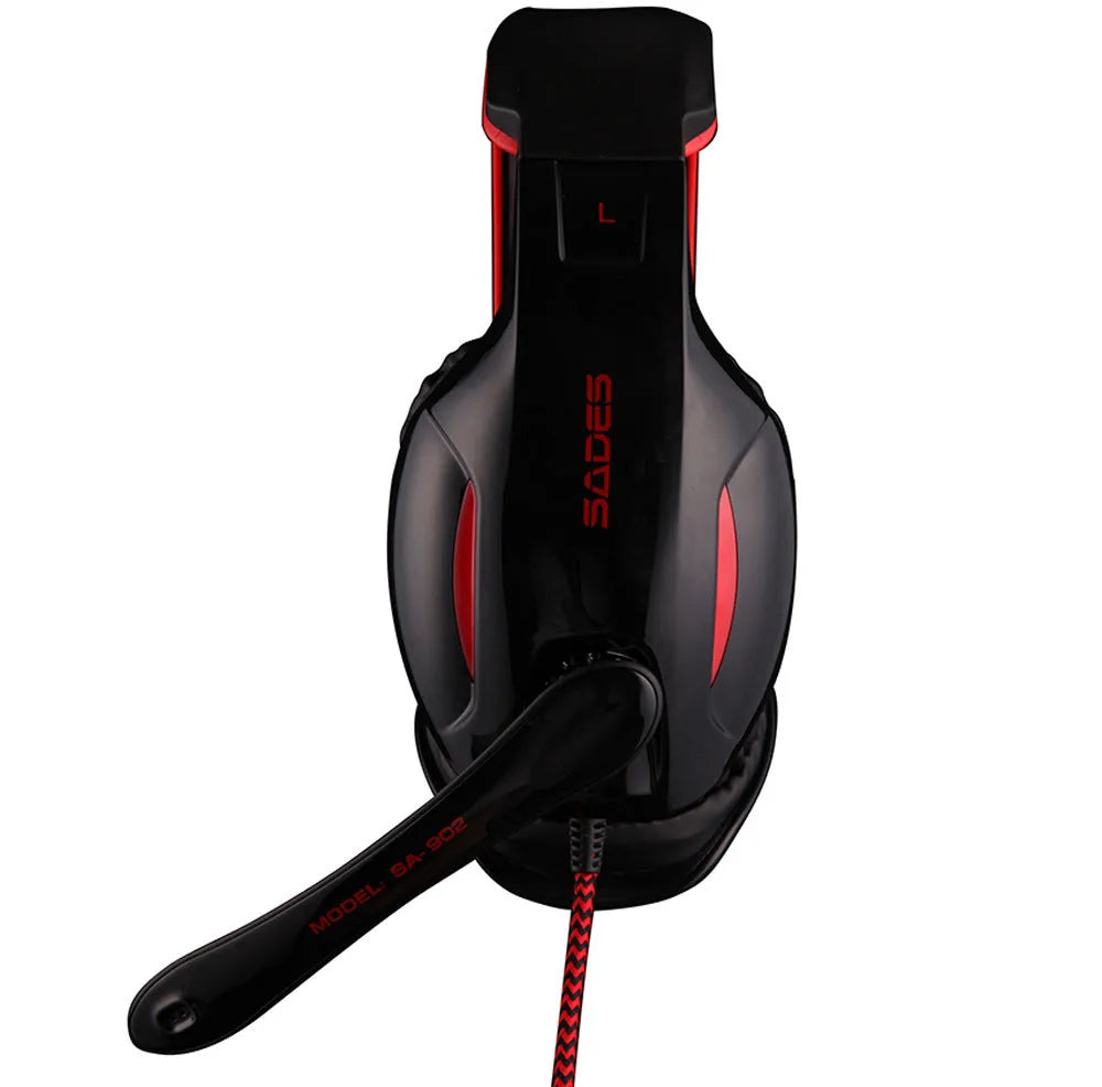 Black SADES SA902 wired USB over-ear gaming headset for PC with adjustable microphone