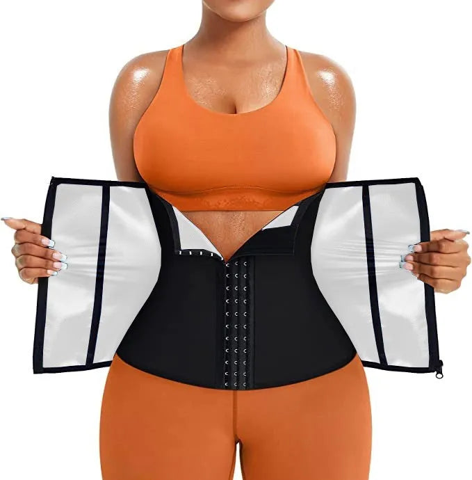 Neoprene sports abdominal belt showing adjustable abdomen contracting function in painted blue colour