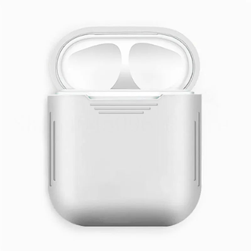 Silicone shockproof case for Apple AirPods with a black TPU antilost cable attached.