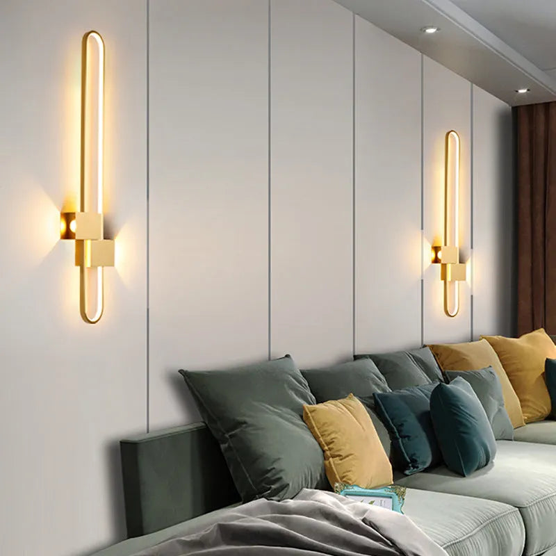 Modern minimalist round black iron wall lamp with 60cm diameter and warm LED light for living room