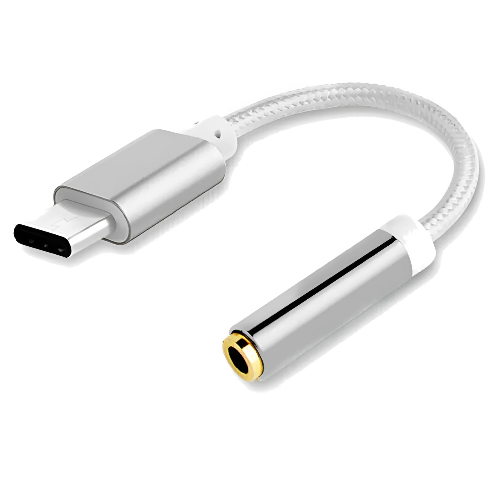 Weaving brand Type-C to 3.5mm female audio adapter cable with nylon braiding in four colour options.
