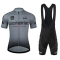 Short sleeve cycling jersey in a colour option, laid flat to show unisex cut and breathable polyester fabric.