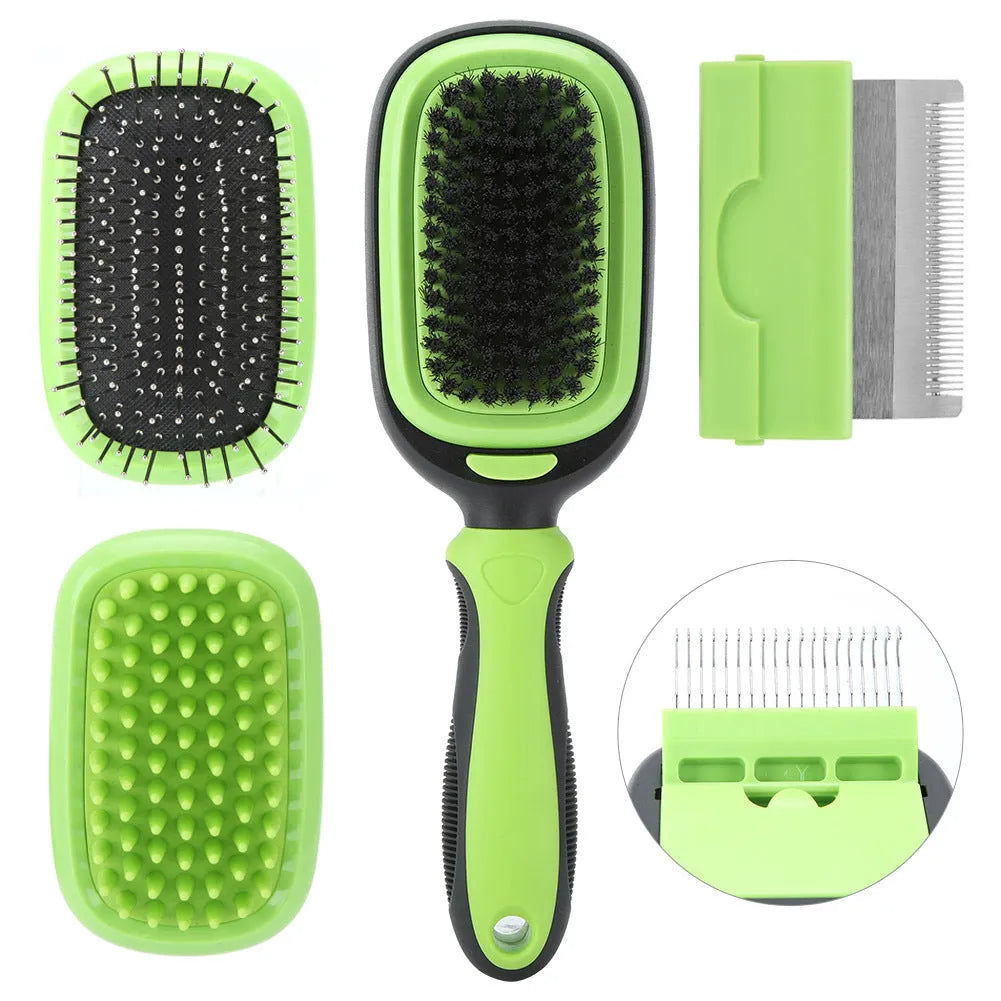 5-in-1 pet grooming comb set with ABS, TPR, and stainless steel tools for cats and dogs in compact case