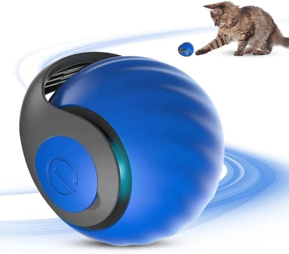 Interactive self-rolling ball toy for cats and dogs, blue, durable bite-resistant material, 55mm