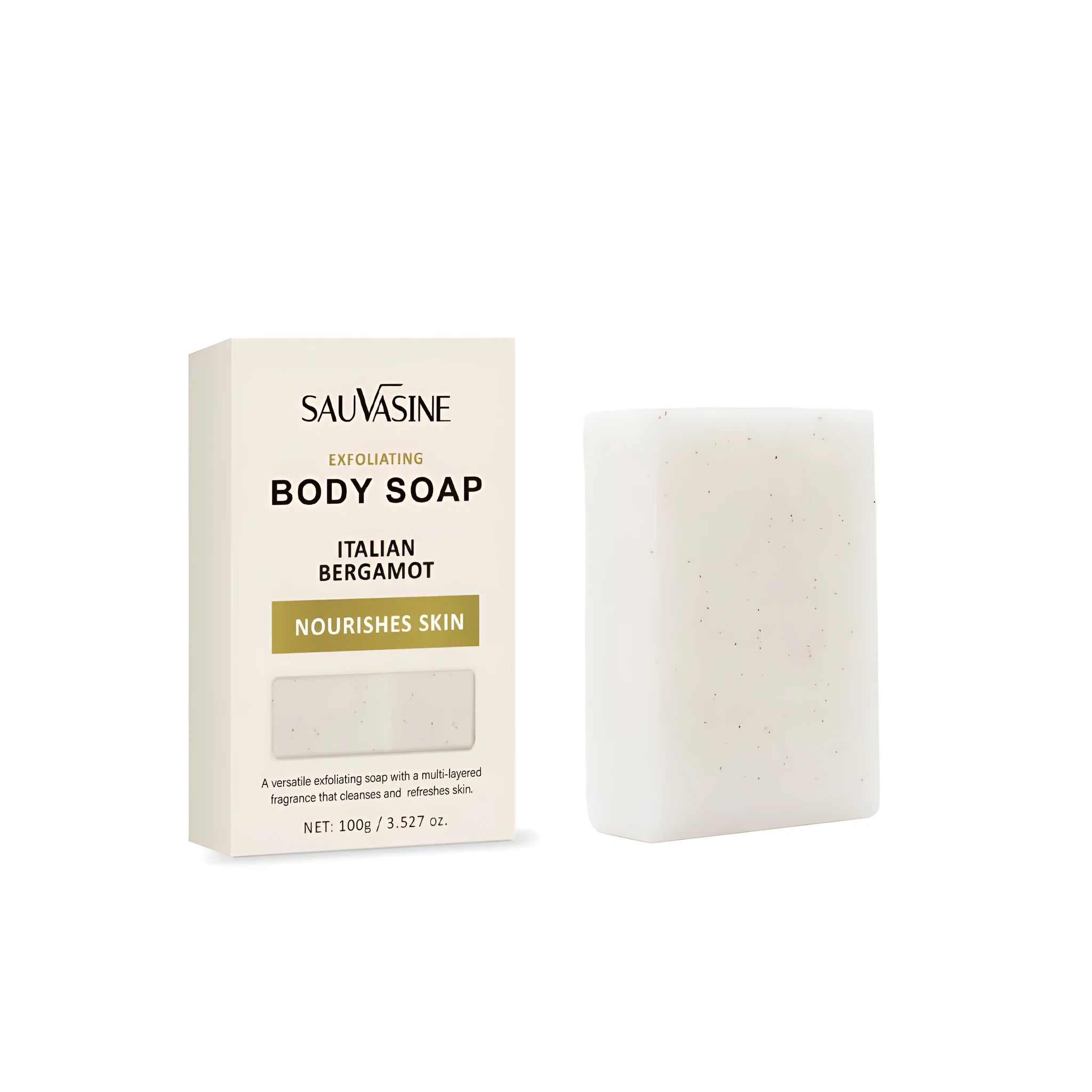 Exfoliating moisturising bath soap bar for adult use with universal skin type formula