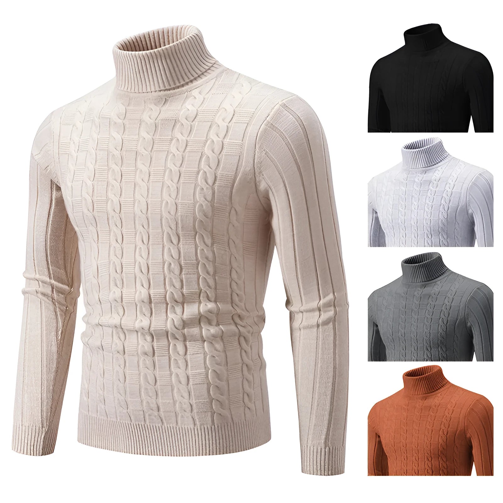 Men's slim fit twist turtleneck pullover in chenille fabric available in multiple colours