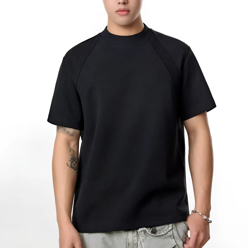 Men's loose fit short sleeve top with air layer stitching in black, grey, or white