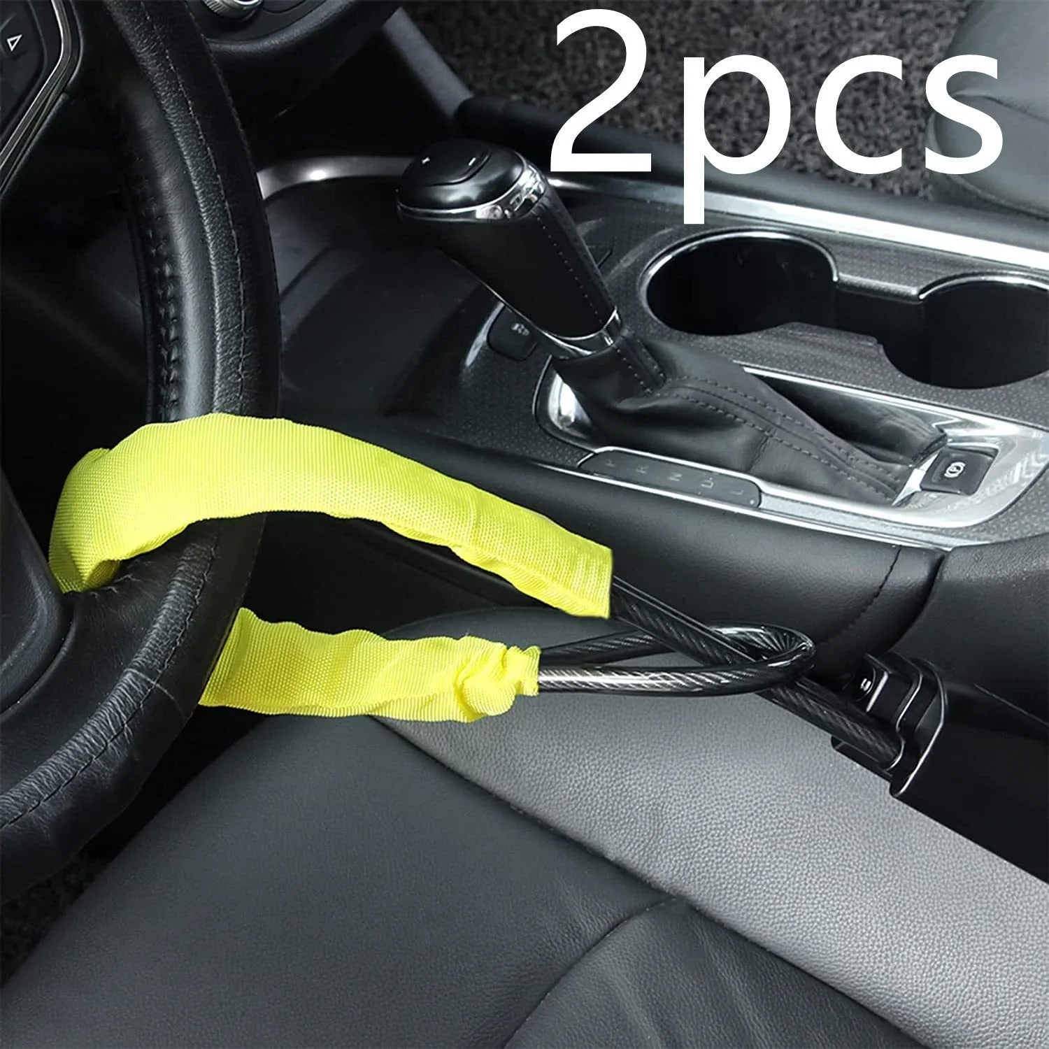 Red iron steering wheel lock with cable design for General Motors cars showing 33cm size