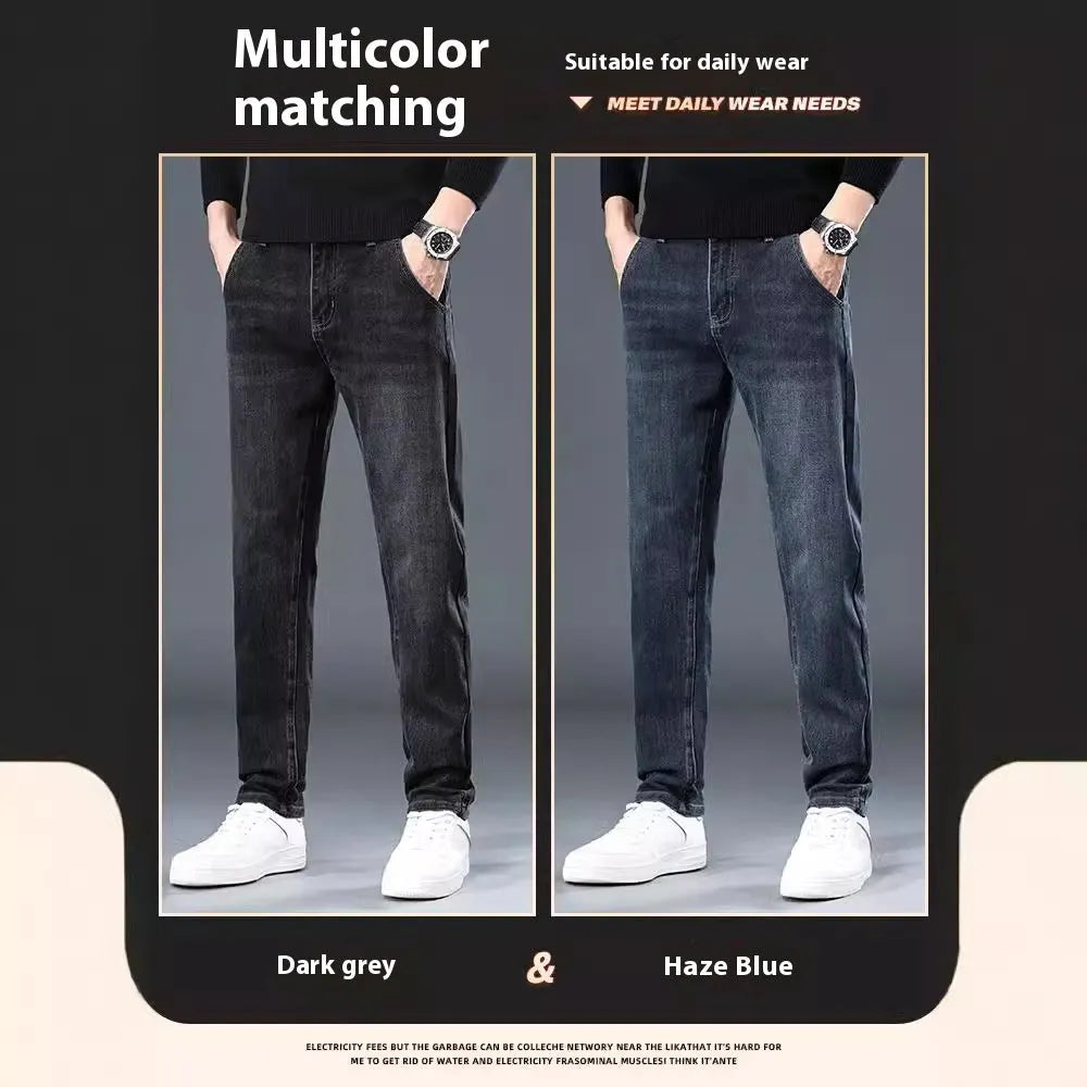 Slim straight casual trousers in blue grey colour with mid-waist design and micro-elastic fabric