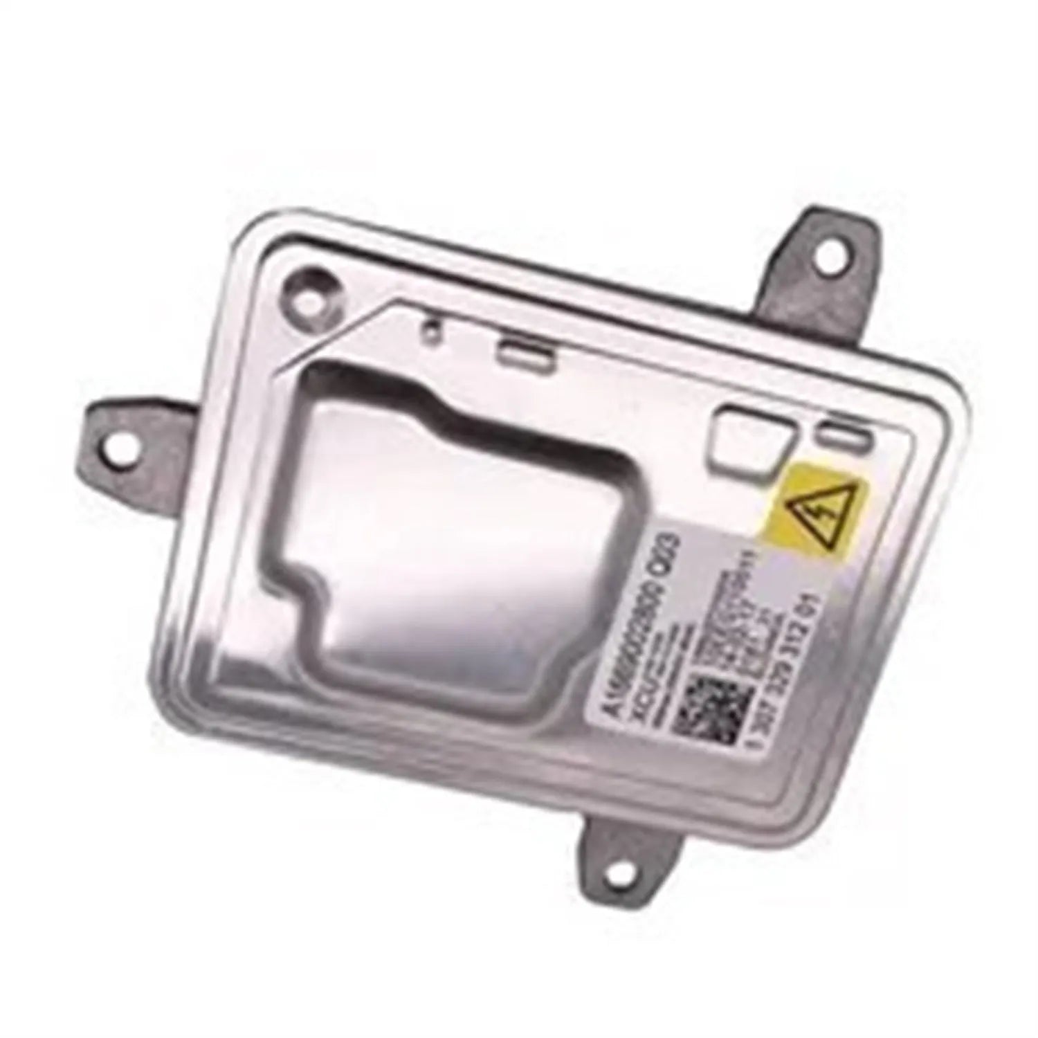 Metal headlight ballast unit measuring 14cm by 11cm by 4.5cm for automotive headlamp systems