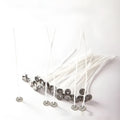 White cotton candle wicks for DIY candle making in lengths 2.6cm, 6cm, and 8cm.