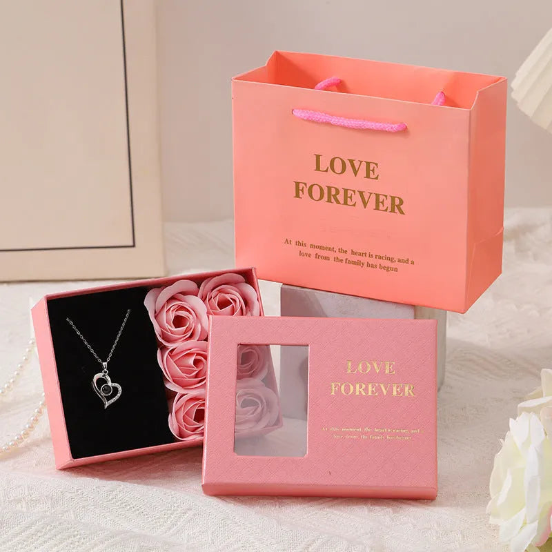 Six soap rose bouquet in gift box with handbag, Korean style decorative gift set