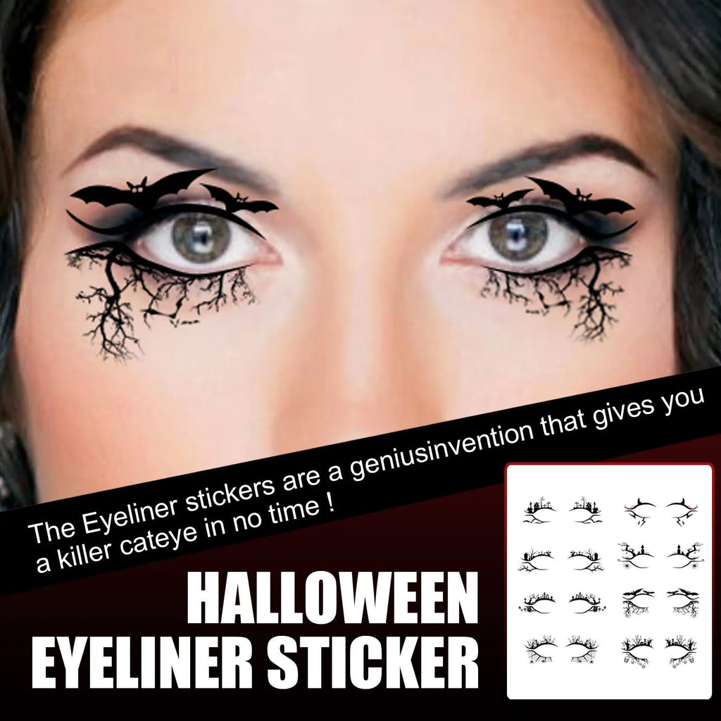 8 pairs bat and spider decorative eye shadow eyeliner stickers for Halloween party face makeup
