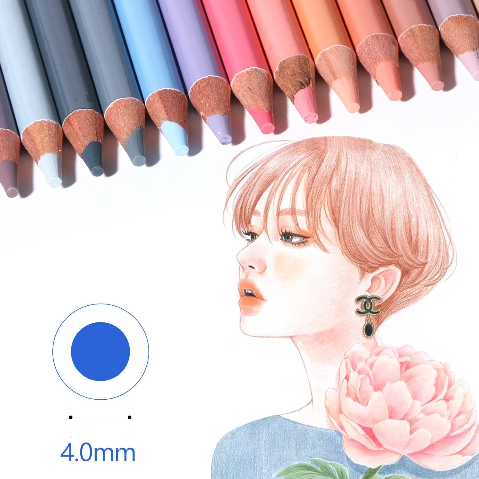 24-colour oil-based skin tone pencils for portrait art in metal tin round brush pot case