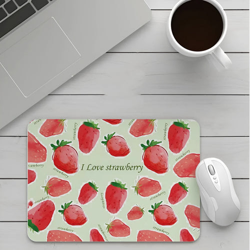 Custom cartoon thickening mouse pad on a desk, showing a colourful design with black stitched edge.