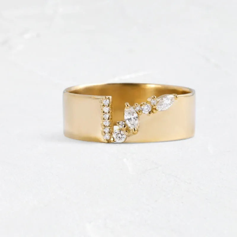 Gold electroplated copper ring with shining zircon stone available in sizes 6 to 10