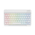 10-inch black Bluetooth keyboard with colourful blue backlighting, shown with a charging cable.