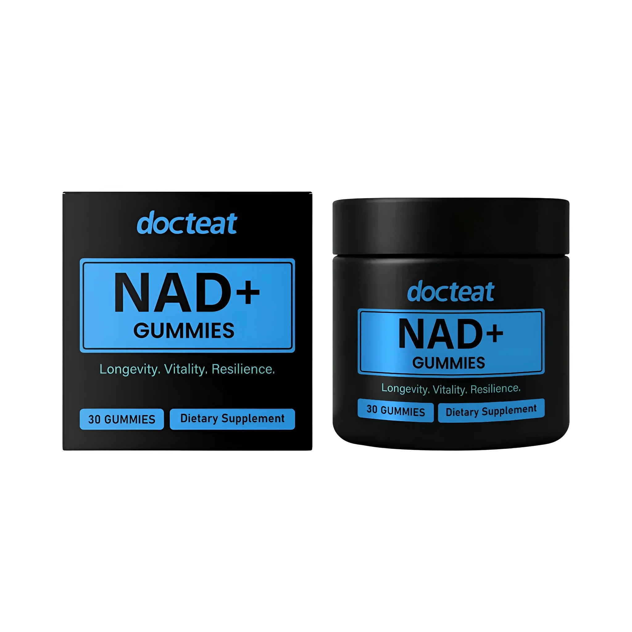 30 soft candy nutritional supplement gummies in a jar containing NAD and nicotinamide nucleoside