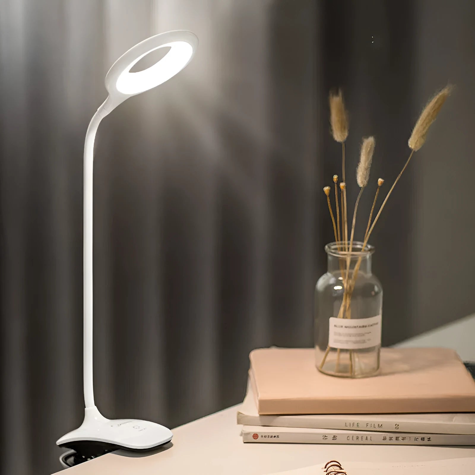 Rechargeable table lamp in green, pink, or white colours with touch switch and USB charging port