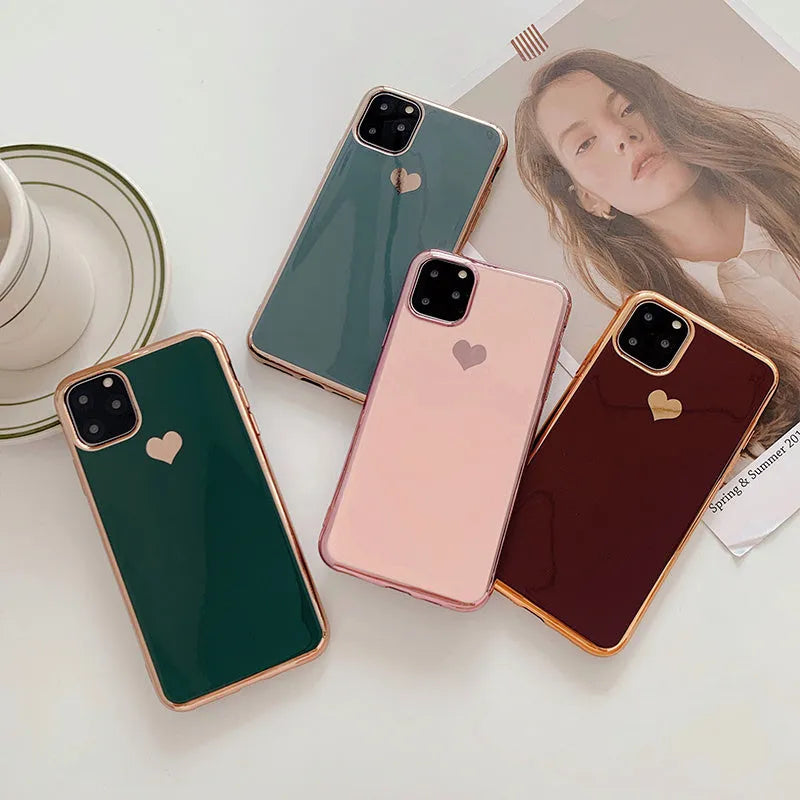 Luxury plating love TPU phone case back cover for iPhone in solid colour