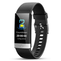 V19 smart bracelet fitness tracker with colour display shown in black, blue, and red colour options